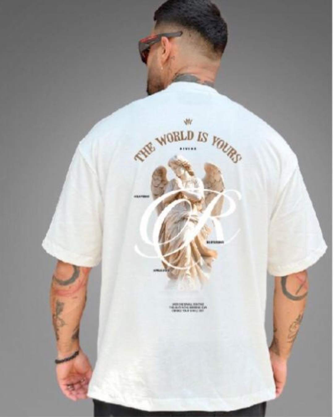 CAMISETA OVERSIZE ANGEL COLOR HUESO 280GM
