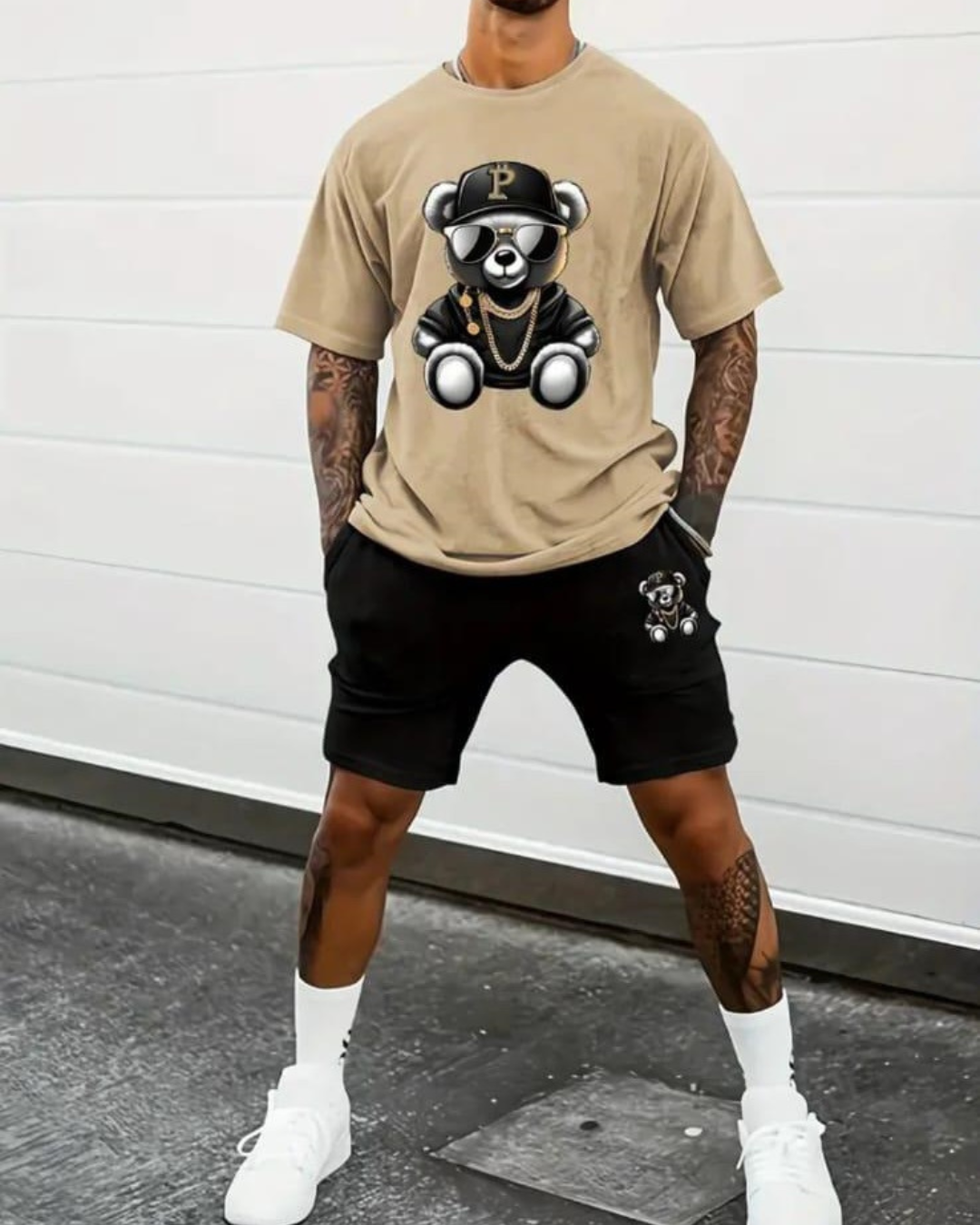 CONJUNTO CAMISETA + PANTALONETA CAFE NEGRO OSO