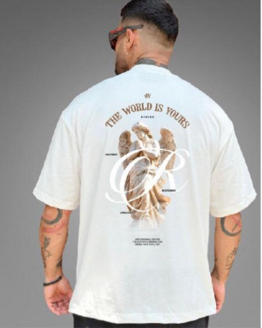 CAMISETA OVERSIZE ANGEL COLOR HUESO 280GM