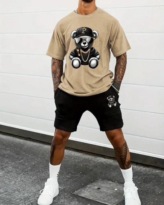 CONJUNTO CAMISETA + PANTALONETA CAFE NEGRO OSO