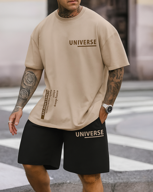 CONJUNTO CAMISETA + PANTALONETA BEIGE NEGRO