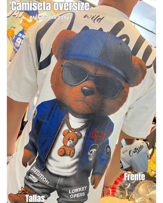 CAMISETA ESTAMPADA 220GM CALIDAD PREMIUM OSO AZUL